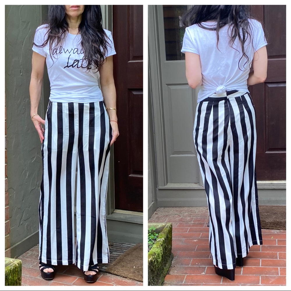 ✨LAST ONE✨WIDE LEG CROPPED STRIPPED POCKETS PANTS - Picture 4 of 5
